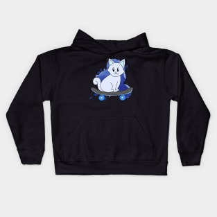 Blue Skater Cat Kids Hoodie